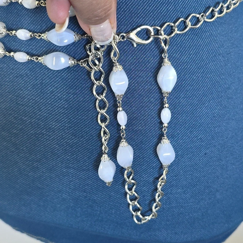Silver and White Statement 3 Chain Adjustable Belt